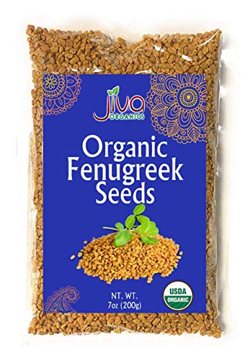 Jiva Organic Fenugreek Seeds 7 Ounce – Non-GMO, Gluten Free, All Natural Fenugreek Spice – Organic Fenugreek Seeds for Hair Growth, Cooking & Sprouting - Methi Seeds for Methi Dana Water - Raw & Natural, Product of India