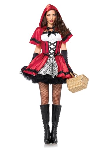 Leg Avenue Womens - 2 Piece Gothic Red Riding Hood Set Sexy Hooded Cape and Peasant Dress for Women adult exotic costumes, Red/White, Small US