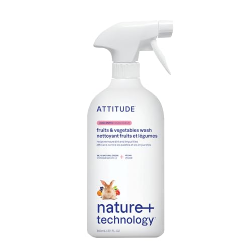 ATTITUDE Fruit & Vegetable Wash, Food-Safe Produce Wash, Removes Dirt & Residue, Vegan & Plant-Based Ingredients, Unscented, 27.1 Fl Oz