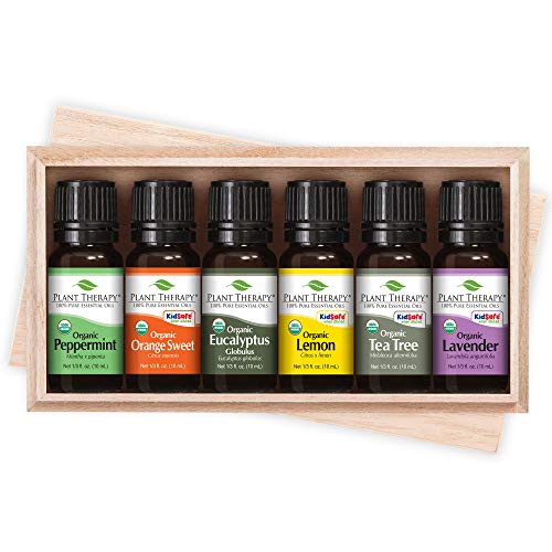 Plant Therapy Top 6 USDA Organic Essential Oil Set - Lavender, Peppermint, Eucalyptus, Lemon, Tea Tree 100% Pure, Natural Aromatherapy, for Diffusion & Topical Use, Therapeutic Grade 10 mL (1/3 oz)