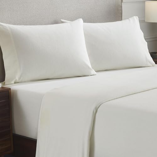 Superior Flannel Cotton Pillowcase Bedding Set, Set Includes: 2 Pillow Covers, Solid Contemporary Bedroom Accent, Modern Traditional Soft, Breathable and Plush, Standard, Ivory