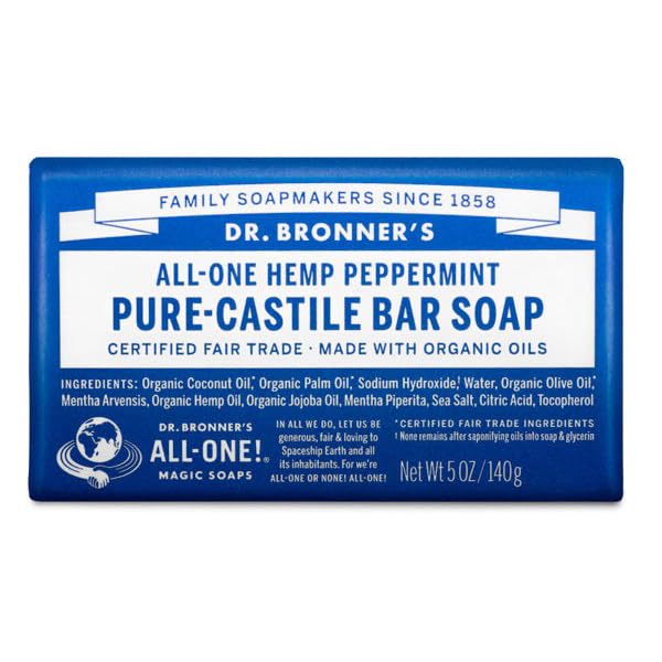 Dr. Bronner's Pure-Castile Magic Bar Soaps (Peppermint, 5oz, 2-Pack) – Made with Regenerative Organic Certified Oils, Soap Bars for Men & Women, Gentle for Face & Body, Vegan, Non-GMO