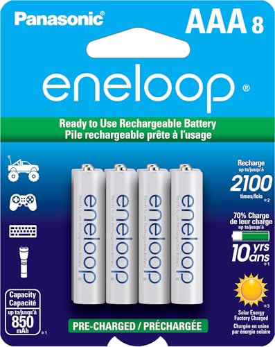 Eneloop Panasonic BK-4MCCA8BA AAA 2100 Cycle Ni-MH Pre-Charged Rechargeable Batteries, 8-Battery Pack