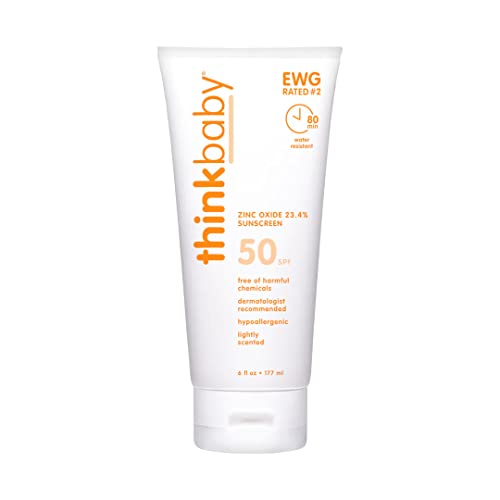 Thinkbaby SPF 50+ Baby Sunscreen, 6 Oz. – Safe, Natural Mineral Sun Cream for Babies - Water Resistant – Broad Spectrum UVA/UVB Sun Protection – Vegan Sunscreen for Kids
