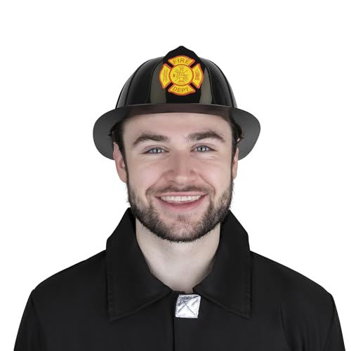 Dress Up America Firefighter Helmet - Fireman's Hat for Adults- Firefighter Costume Accessory - One Size Fits Most (Black)
