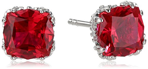 Amazon Essentials 925 Sterling Silver 7mm Jubilee Cut Created Ruby Stud Earrings for Women, July Birthstone Crown Setting, Romantic Fine Jewelry Gifts for Women, Perfect for special occasion