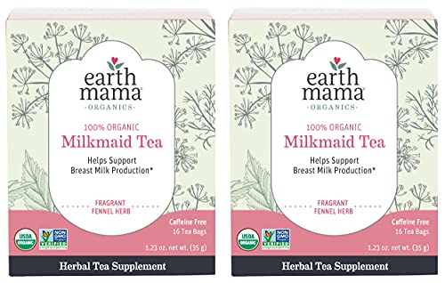 Earth Mama Organic Milkmaid® Tea | Lactation Support Herbal Tea Bags for Breastfeeding, Decaf Lactation Supplement for Increased Breast Milk Production, With Milk Thistle & Fenugreek (16-Count, 2PK)