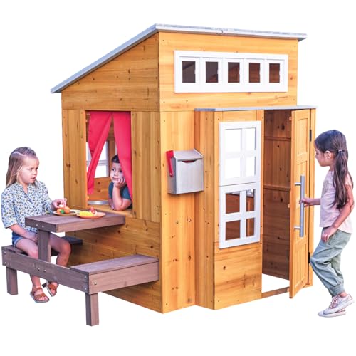 KidKraft Modern Outdoor Wooden Playhouse with Picnic Table