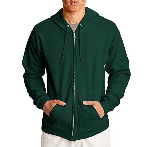 Hanes Mens Hoodie, Ecosmart Fleece Full-zip Zip-up Hooded For Athletic-sweatshirts, Deep Forest, Large US