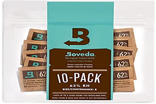 Boveda 62% RH Size 8-10 Pack Two-Way Humidity Control Packs - for Storing 1 oz - Moisture Absorber for Small Storage Containers - Humidifier Packs - Hydration Packets w/Resealable Bag