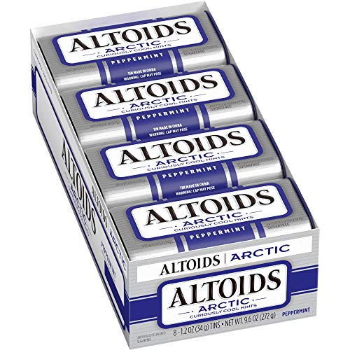 ALTOIDS Arctic Peppermint Breath Mints - Altoids Hard Candy Bulk, Sugar Free Mints 1.2 oz Tin, Pack of 8