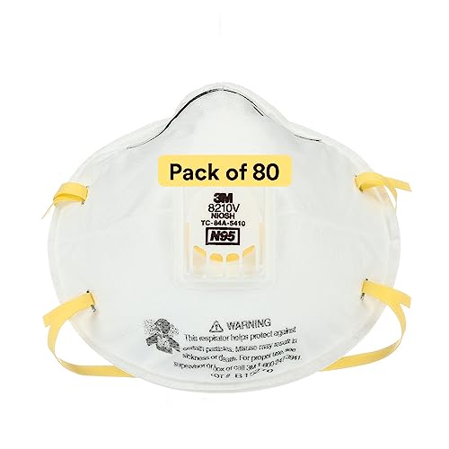 3M Particulate Respirator 8210V with Cool Flow Valve, Pack of 80, NIOSH APPROVED, Disposable, Smoke, Grinding, Sanding, 