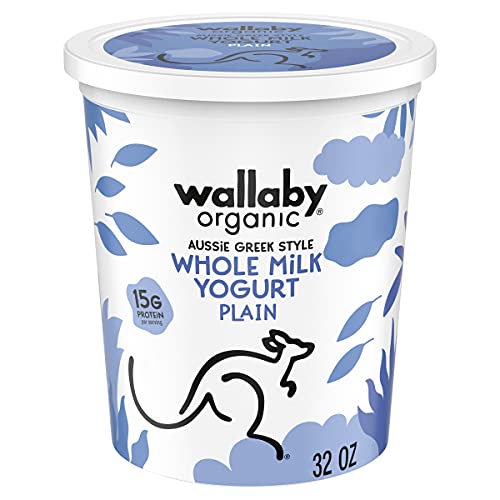 Wallaby Organic Whole Milk Plain Greek Yogurt, High Protein, Smooth and Creamy, Made with USDA Organic Milk and Simple Ingredients, 32 oz Tub