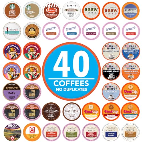 Coffee Pods Variety Pack Sampler from Top Brands, Assorted Single Serve for Keurig K Cups Coffee Makers, 40 Unique Cups