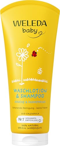 Weleda Baby Shampoo & Body Wash w. Calendula, Sensitive Kids Shampoo & Baby Bath Wash, Baby Face Wash & baby Shower Cream in One, by Weleda Baby Skincare - 200ml