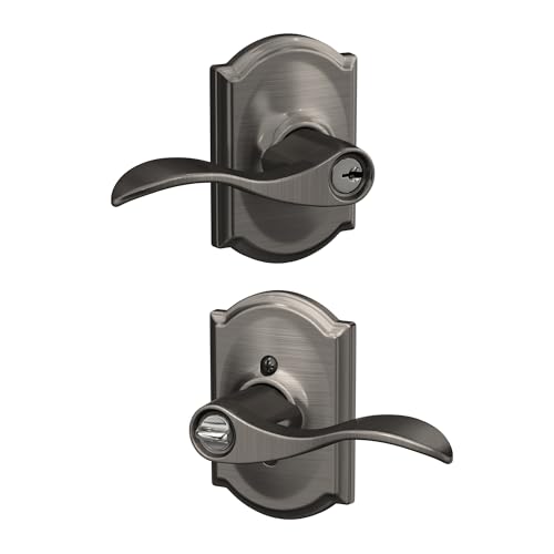 SCHLAGE Accent Lever with Camelot Trim Keyed Entry Lock in Antique Pewter - F51A ACC 620 CAM