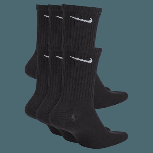 Nike Unisex Everyday Cushioned Training Crew Socks (6 Pairs), Black/White, Medium