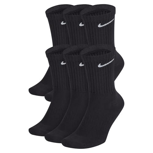 Nike Unisex Everyday Cushioned Training Crew Socks (6 Pairs), Black/White, Large