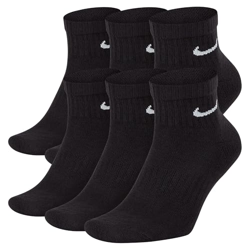 Nike Unisex Everyday Cushioned Training Ankle Socks (6 Pairs), Black/White, Large