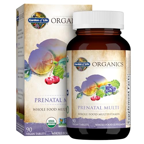 Garden of Life Organics Women’s Prenatal Multivitamin with Vitamin D3, B6, B12, C & Iron, Folate for Energy & Healthy Fetal Development – Organic, Non-GMO, Gluten-Free, Vegan, 90 Day Supply