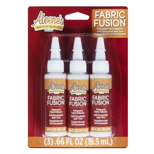 Aleene's Fabric Fusion Glue .66 oz 3-Pack, Nontoxic, Permanent and Washable Adhesive, Dries Flexible, Strong Bond on Fabrics, Patches, Clothing, Denim, Polyester, Cotton, Felt, Flannel Materials