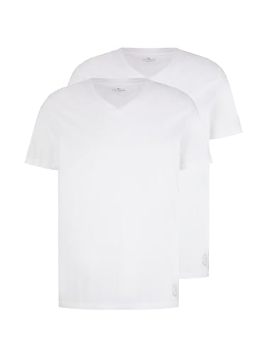 (-26%) TOM TAILOR Herren T-Shirt mit V-Ausschnitt im Doppelpack, 20000 - White, L