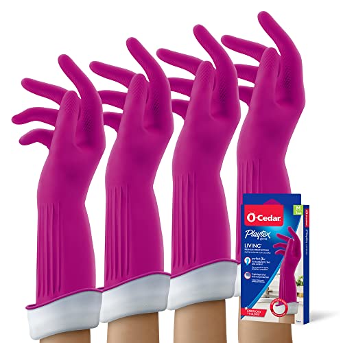 O-Cedar Playtex Gloves Living Reuseable Rubber Cleaning Gloves, Premium Protection, Size - Medium (1 Pair) - 4 Pack
