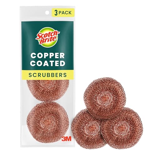 Scotch-Brite Copper Coated Scrubbers, Scouring Pads for Cleaning Tough Baked-On Messes, Metal Scrubbers for Cleaning Dis