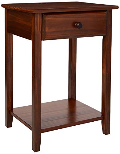 Casual Home Owl Night Stand with USB Port Charging Station and Drawer, 17.5"W x 14.25"D x 24.5"H, Warm Br