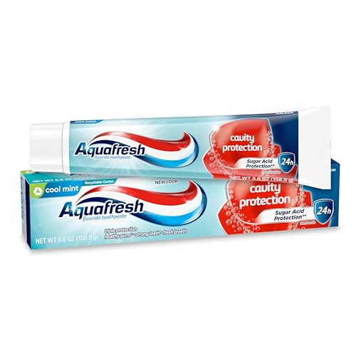Aquafresh Cavity Protection Fluoride Toothpaste for Healthy Gums, Strong Teeth, and Fresh Breath, Cool Mint, 5.6 oz