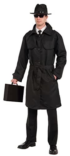 Rubies Mens Secret Agent Spy Trench Coat Adult Sized Costumes for Themed Parties and Halloween, Black