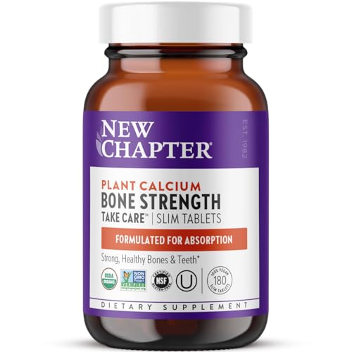 New Chapter Calcium Supplement - Bone Strength Organic Calcium with Magnesium, Vitamin D3+K2, 70+ Trace Minerals for Bone Health, Gluten Free, Easy to Swallow Slim Tablets - 180 Count