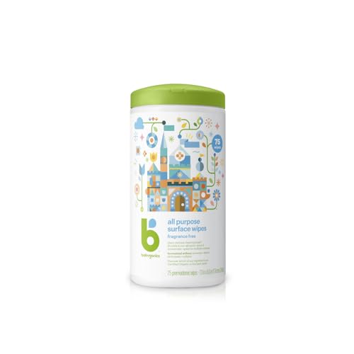 Babyganics All Purpose Surface Wipes, Fragrance-Free, 75 Count Plant Based and Non-Abrasive, No Ammonia, No Bleach (Pack of 2)