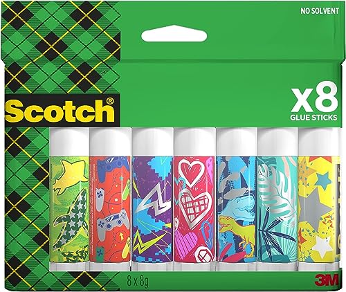 Scotch Bâtons de Colle Permanente, Design Métallisé, 8 Bâtons de 8 g | Forte Adhérence, Sans Danger sur de Nombreuses Surfaces et Photos, Se Retire Proprement, Invisible ; pour Bureau et Maison