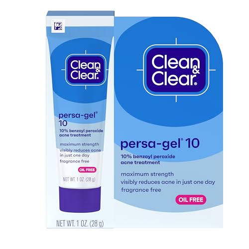 Clean & Clear Persa-Gel 10 Oil-Free Acne Spot Treatment with Maximum Strength 10% Benzoyl Peroxide, Topical Pimple Cream & Gel Medication for Face, Fragrance-Free, 1 fl. oz, 1 Pack