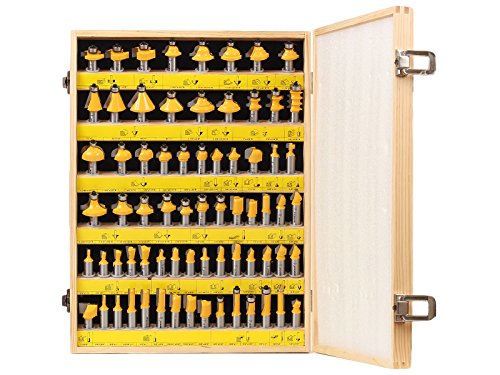Yonico 17702 70-Piece Router Bit Set, 1/2" Shank, Tungsten Carbide