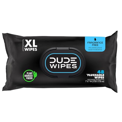 DUDE Wipes Flushable Wet Wipes 48 Count Dispenser, Unscented Wet Wipes with Vitamin-E & Aloe, Septic and Sewer Safe