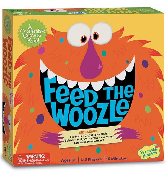 Peaceable Kingdom Feed The Woozle Cooperative Game for 2 to 5 Kids Ages 3+ - Learn Social Skills While Completing Physical Challenges