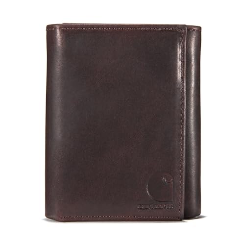 Carhartt Men's Durable Oil Tan Leather Wallets, Available in Multiple Styles – Front pocket, Bi-Fold, Trifold Wallets for Men, RFID Blocking & ID Holder
