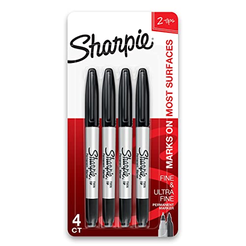 Twin Tip Permanent Markers Fine And Ultra Fine Black 4 Count