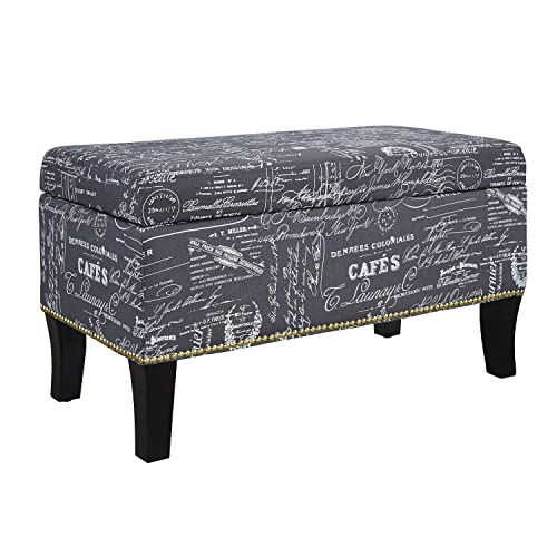 Linon Stephanie Script Linen Ottoman Best for Small Spaces This stylish ottoman adds flair to a