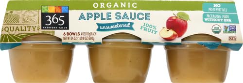 365 by Whole Foods Market, Organic Unsweetened Apple Sauce Cups, 4 Ounce (Pack of 6)