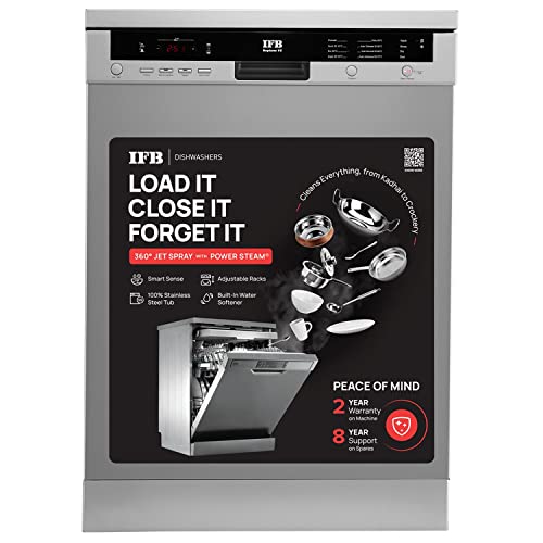 IFB 12 Place Settings Hot Water Wash Free Standing Dishwasher (Neptune VX, Dark Silver, In Built Heater with Hygienic Steam Drying, Perfect for Indian