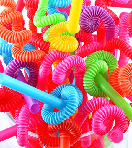 Perfect Stix Flexible , Bendy Straws Unwrapped Neon Assorted, 100 Count (Pack of 1)