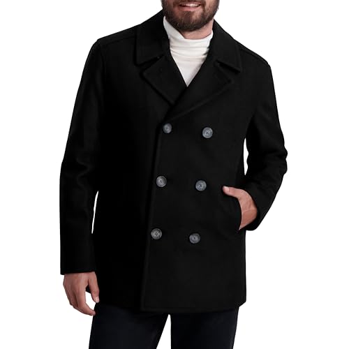 Nautica Men's Wool Blend Peacoat – Double-Breasted Winter Coat, Regular, Big & Tall Sizes, Black, XX-Large