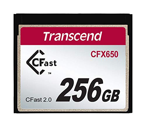Transcend 256GB CFast 2.0 Memory Card CFX650, Read/Write speeds of up to 510MB/370MB/, MLC NAND Flash Chips, Full HD 8K/4K Video Recording, ECC, SATA 