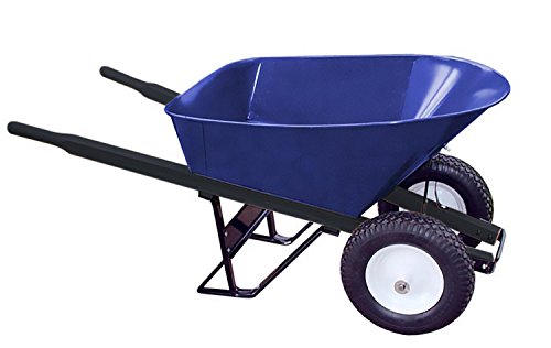 Bon Steel Tray Wheelbarrow 6 cu ft with Double Flat Free Tire and Steel Handles – 18 Gauge Deep Narrow Tray with Stabi