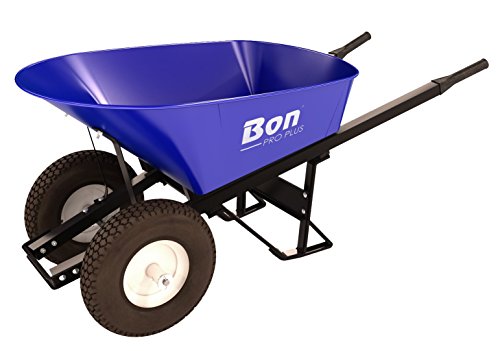 Bon Tool 28 901 Premium Contractor Grade Steel Double Wheel Wheelbarrow with Steel Hande and Knobby Tire, 6 Cubic FeetC