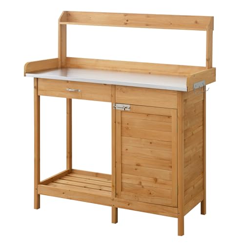 Convenience Concepts Deluxe 1 Drawer Potting Bench with Storage Cabinet and Shelves, Light Oak59&#x27;&#x27; x 59&#x27;