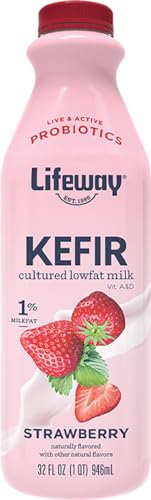 Lifeway Low Fat Kefir - 10g Protein, 12 Live Active Probiotic Cultures, Up to 99% Lactose Free, Gluten Free – Strawberry, 32 oz